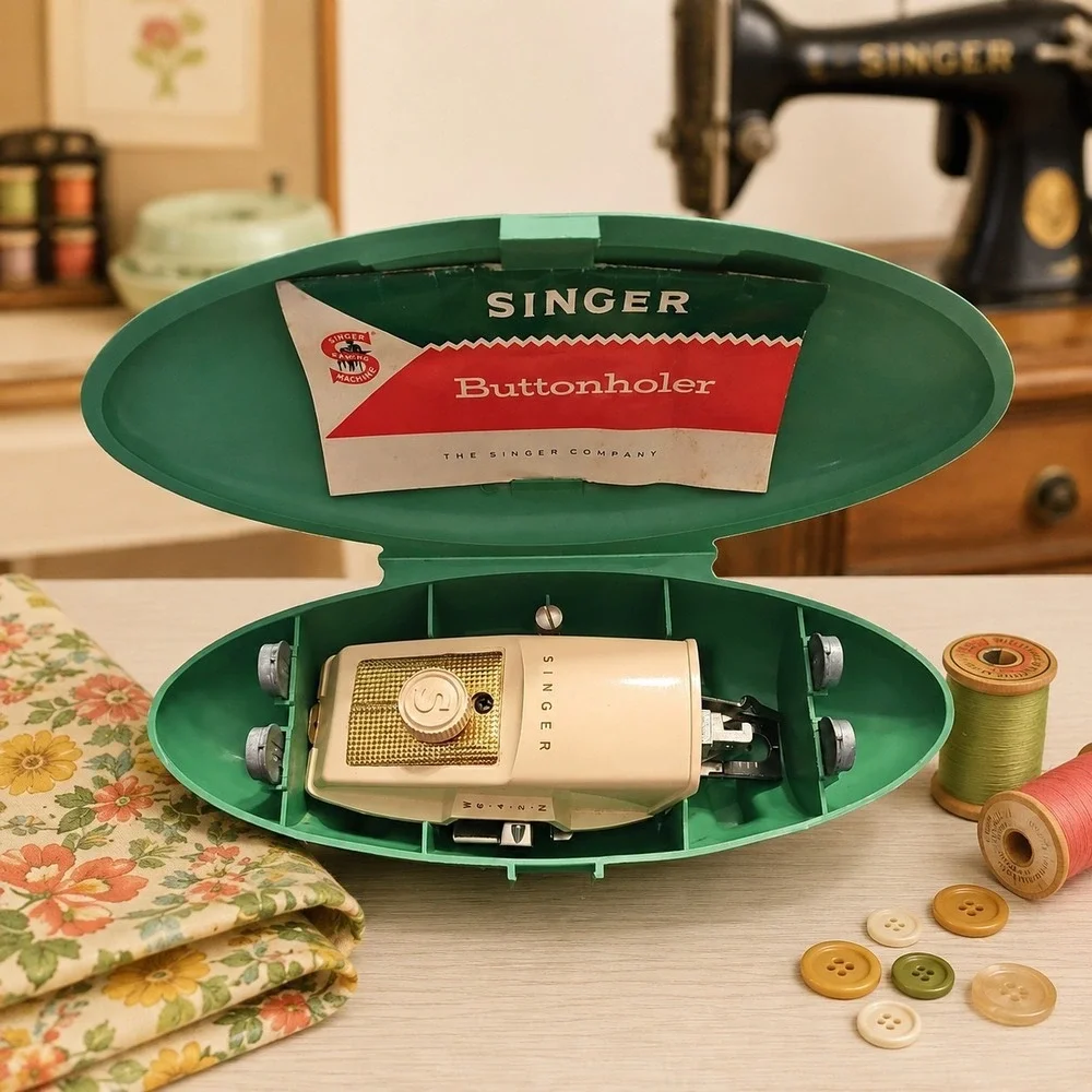 Singer Buttonholer Sewing Machine Attachment 1960 In Green Case Vintage Retro
